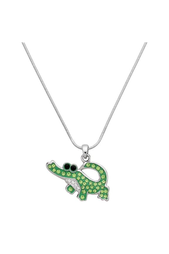 Alligator Crocodile Pendant Necklace Rhinestone Crystal Rhodium Plated 17 Inch Snake Chain J1131