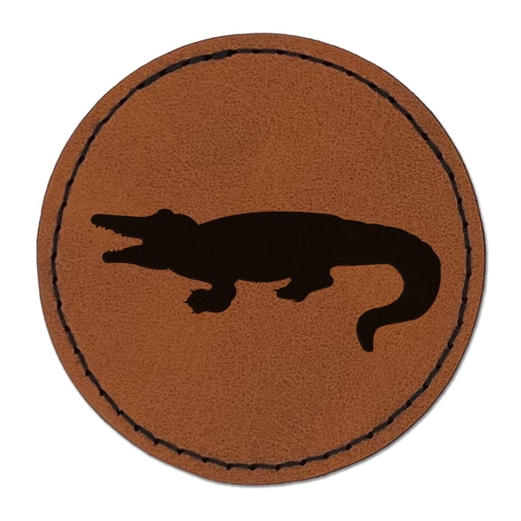 Alligator Crocodile Solid 2.5" Faux Leather Round Engraved Iron-On Patch - Brown