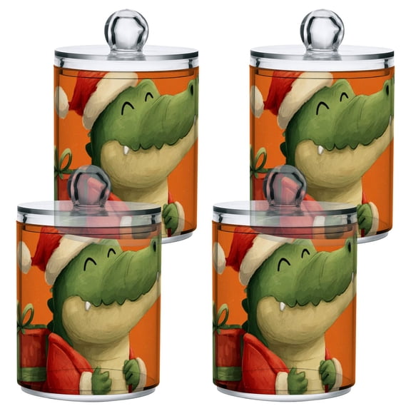 Alligator Crocodile with Christmas Gift on Back Translucent Plastic Cans Storage Canisters with Lid Set of 4