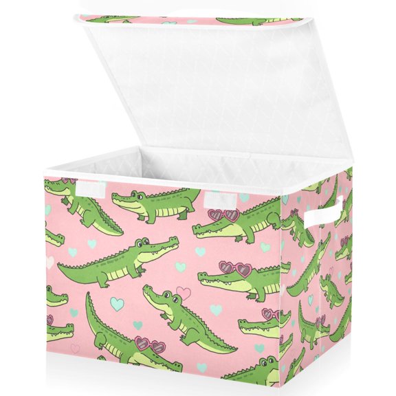 Alligator Crocodiles Pink Lidded Home Storage Bins Closet With Handle Stackable Foldable Oxford Fabric Storage Box for Bedroom Office