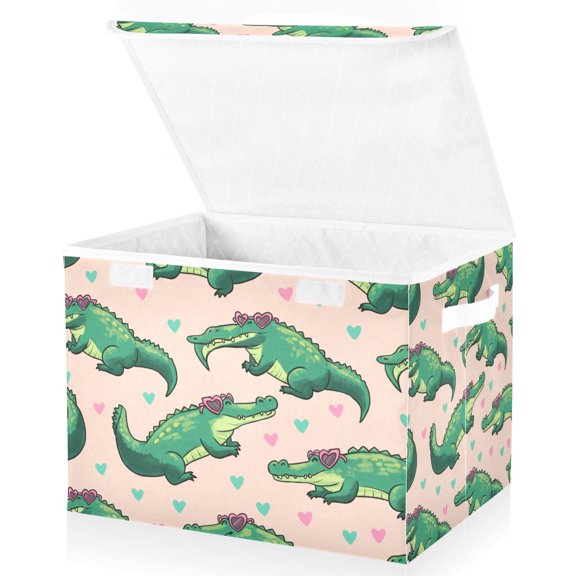 Alligator Crocodiles Pink Lidded Home Storage Bins Closet With Handle Stackable Foldable Oxford Fabric Storage Box for Bedroom Office