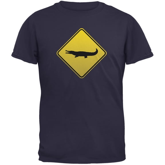 Alligator Crossing Sign Navy Adult T-Shirt - X-Large