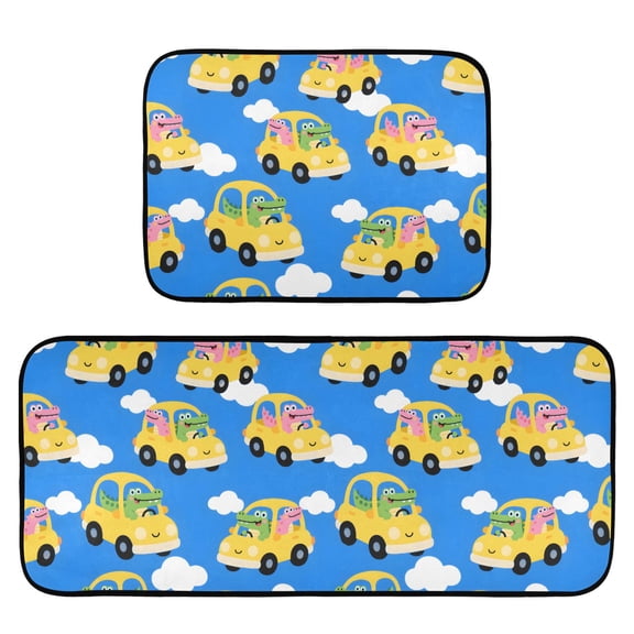 Alligator Driving Pattern Kitchen Mat 2 Piece Non Slip Absorbent carpet Floor Mat 19.7x27.6in+19.7x47.2in