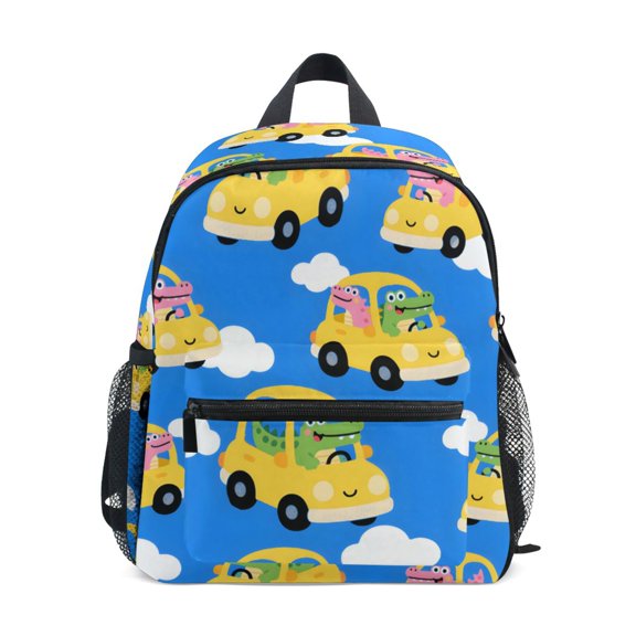 Alligator Driving Pattern Mini Backpack Cute Small Backpack with Chest Strap and Whistle Ages 3-8