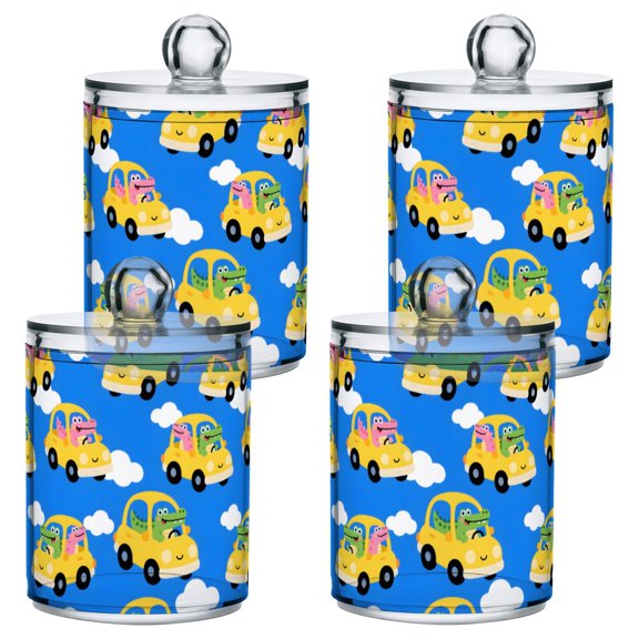 Alligator Driving Pattern Plastic Storage Jar 4 Pack Clear Translucent Canisters Dustproof Lid