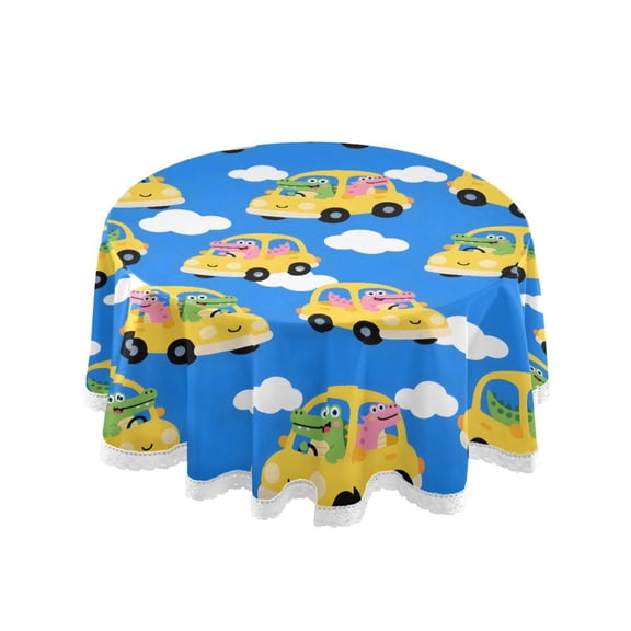 Alligator Driving Pattern Round Lace Tablecloth 60 Inch Polyester Wrinkle Resistant Decorative