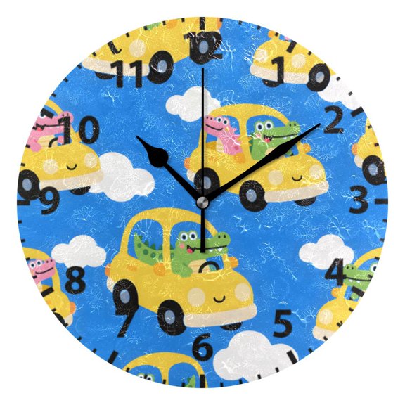 Alligator Driving Pattern Wall Clock 10in Round Artistic Oil Painting Home Decor Desk Table Clock