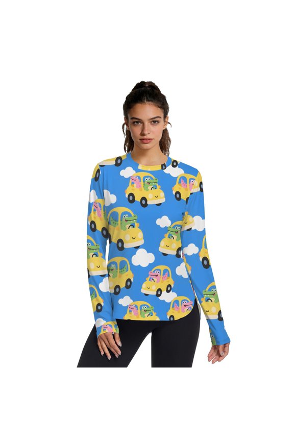 Alligator Driving Pattern Women's Activewear UPF 50+ Sun Protection Shirt Cooling Quick Dry Thumb Hole Top