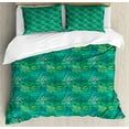 thumbnail image 1 of Alligator Duvet Cover Set Queen Size, Exotic Crocodile Snakeskin Abstract Pattern Graphic Animal Print, Decorative 3 Piece Bedding Set with 2 Pillow Shams, Teal Sea Green and Black, by Ambesonne, 1 of 3