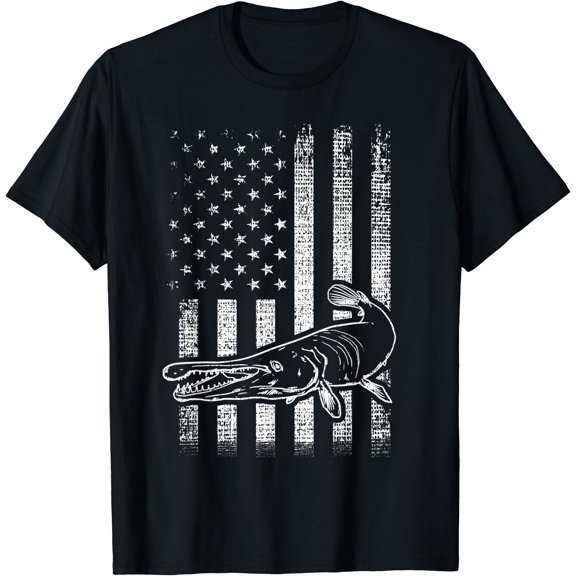 Alligator Gar Usa Retro Vintage American Flag Garfish T-Shirt