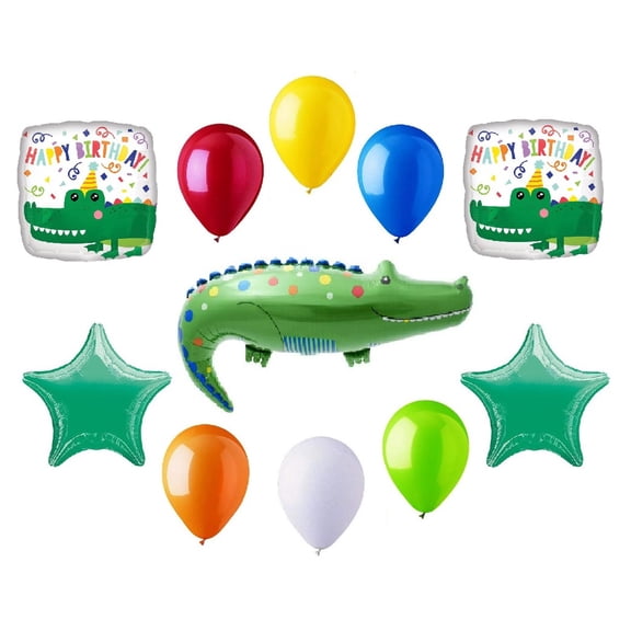 Alligator Gators Crocodile 11 Piece Mylar and Latex Foil Balloons Themed Birthday Party Decorations Jungle Animal Supplies