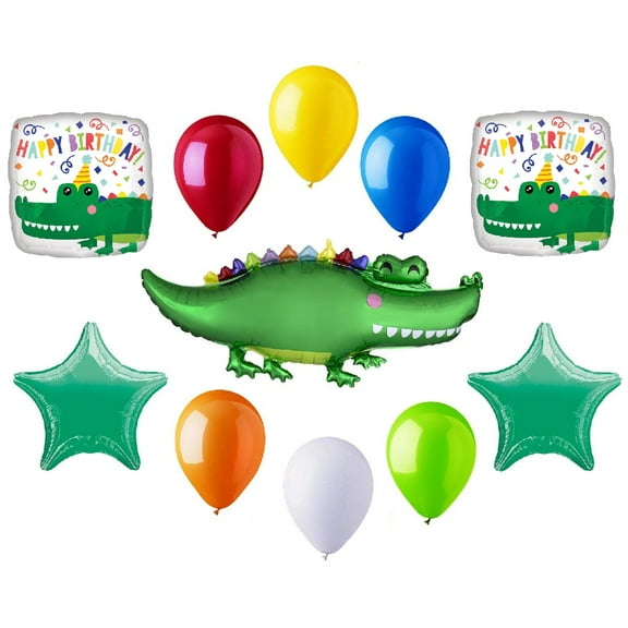 Alligator Gators Crocodile 11 Piece Mylar and Latex Foil Balloons Themed Birthday Party Decorations Jungle Animal Supplies