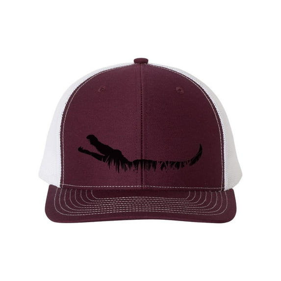 Alligator Hat, Grass Alligator, Alligator Apparel, Adjustable Snapback, Trucker Hat, Gator Hat, Gator Lover, Swamp Hat, Swamp, Black Text, Maroon/White