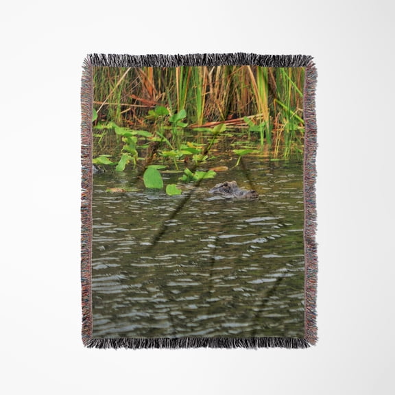 Alligator In The Fl Everglades Looking For Dinner , Woven Blanket