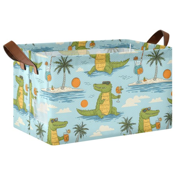 Alligator Juice Pattern Collapsible Storage Bin Open Home Shelf Basket Water-Resistant Iron Frame Large