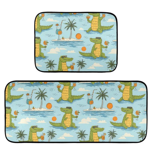 Alligator Juice Pattern Kitchen Mat 2 Piece Non Slip Absorbent carpet Floor Mat 19.7x27.6in+19.7x47.2in