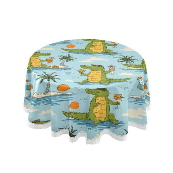 Alligator Juice Pattern Round Lace Tablecloth 60 Inch Polyester Wrinkle Resistant Decorative