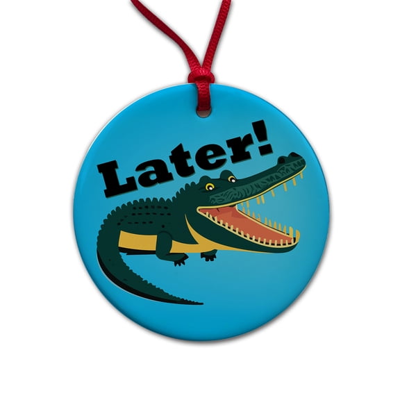Alligator Later Gator Funny Christmas Tree Holiday Round Ceramic Ornament