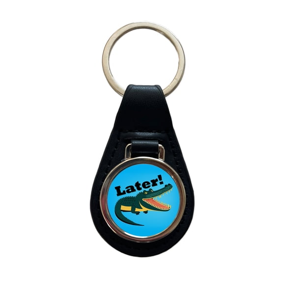 Alligator Later Gator Funny Metal Black Leather Keychain