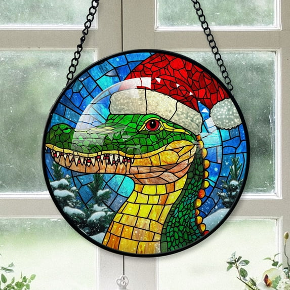 Alligator Ornament Christmas 2025, Alligator Stained Glass Window Panel – Decorative Hanging Glass Art for Home or Garden
