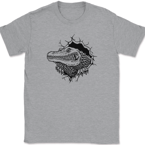 Alligator Ripping T-Shirt Funny Crocodile Animal South Southern Fishing Tee - Heather Grey, L