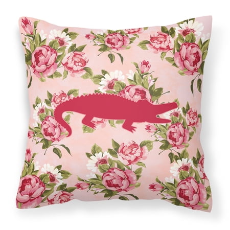 Alligator Shabby Chic Pink Roses Fabric Decorative Pillow