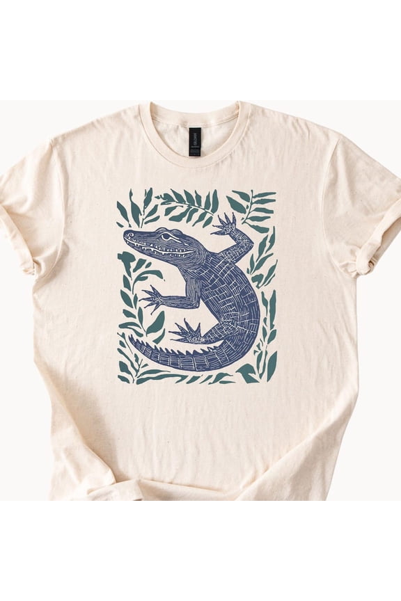 Alligator Shirt Unisex Natural Beige Color Cotton Reptile Graphic Tee Swamp Gator Shirt Birthday Gifts; For Men & Women