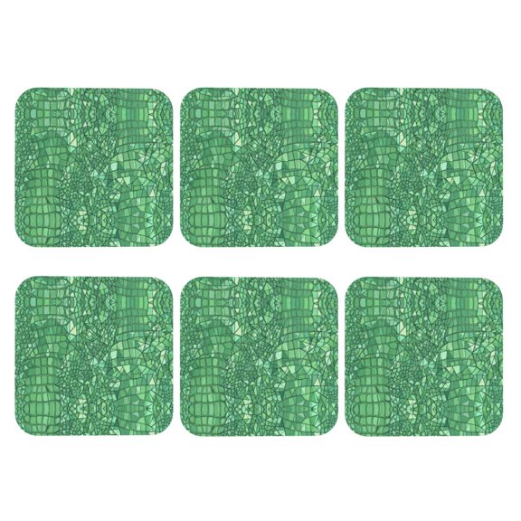 Alligator Skin Green Texture Pattern Leather Drink Coasters for Drinks (6 Pack) for Tabletop Protection Square