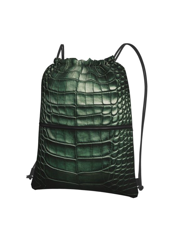 Alligator Skin Seamless Green Texture Drawstring Backpack Water Resistant String Bag Sports Sackpack Gym Sack For Men Women