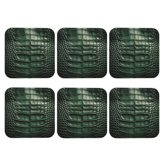 Alligator Skin Seamless Green Texture Leather Drink Coasters for Drinks (6 Pack) for Tabletop Protection Square