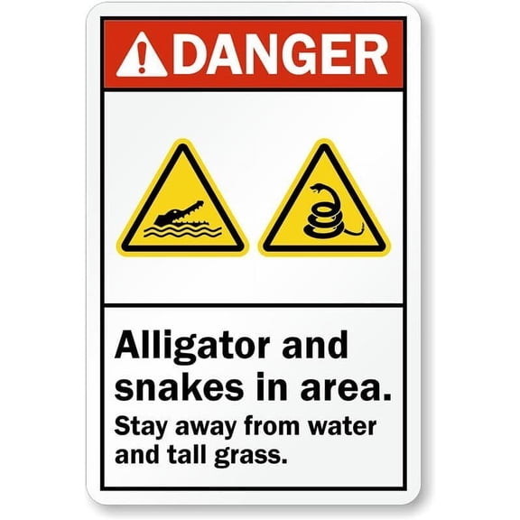 Alligator Snakes In Area Weatherproof Metal Sign Size: 16 x 12 Inch
