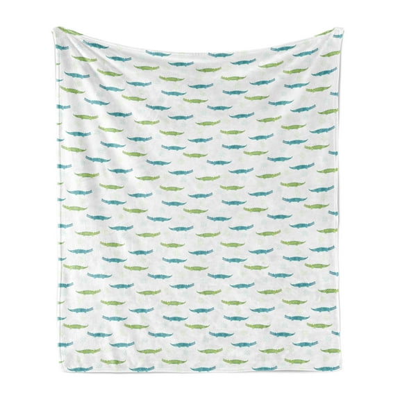 Alligator Soft Flannel Fleece Blanket, Watercolor Style Green and Blue Toned Friendly Crocodile Characters, Cozy Plush for Indoor and Outdoor Use, 50" x 70", Pale Green and Pale Blue, by Ambesonne