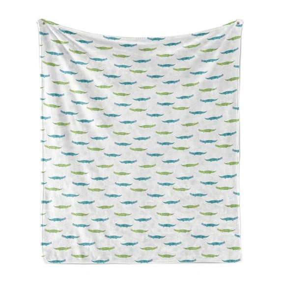 Alligator Soft Flannel Fleece Blanket, Watercolor Style Green and Blue Toned Friendly Crocodile Characters, Cozy Plush for Indoor and Outdoor Use, 70" x 90", Pale Green and Pale Blue, by Ambesonne