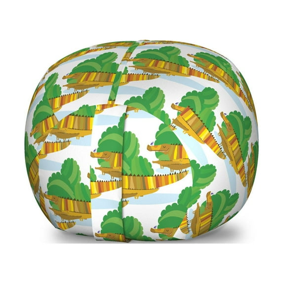 Alligator Storage Toy Bag Chair, Crocodile Family in Green Bushes Striped Reptile Animals Fun Cartoon, Stuffed Animal Organizer Washable Bag, Large Size, Multicolor, by Ambesonne