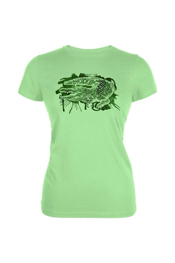 Alligator Swamp Water Splatter Juniors Soft T Shirt Mint LG