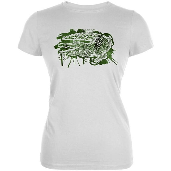 Alligator Swamp Water Splatter Juniors Soft T Shirt White X-LG