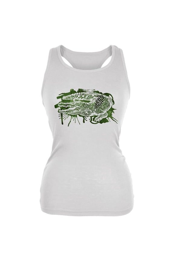 Alligator Swamp Water Splatter Juniors Soft Tank Top White MD