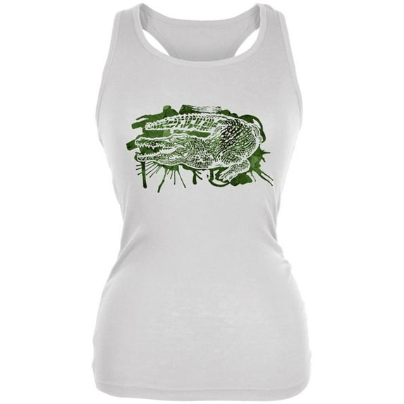Alligator Swamp Water Splatter Juniors Soft Tank Top White MD