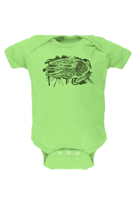 Alligator Swamp Water Splatter Soft Baby One Piece Key Lime 3-6 M