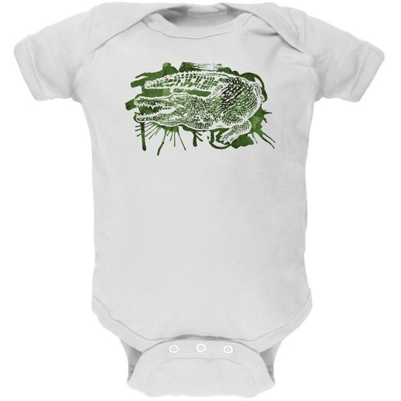 Alligator Swamp Water Splatter Soft Baby One Piece White 9-12 M