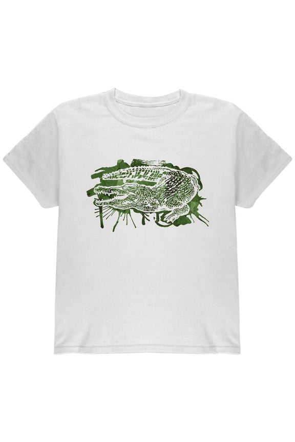Alligator Swamp Water Splatter Youth T Shirt White YXL