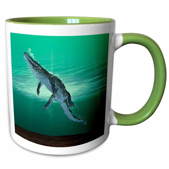 3drose, Alligator Swimming to the Surface, 11oz Two-tone Green Mug