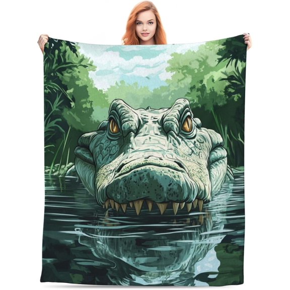 Alligator Throw Blanket Gifts for Women Adults, Ultra Soft Cozy Plush Wildlife Alligator Theme Flannel Blankets for Living Room Bedroom Sofa Home Decor 60x50 in