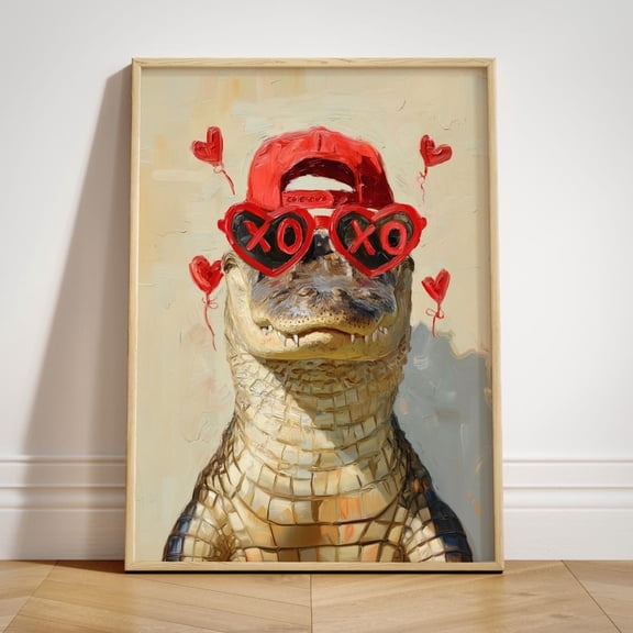 Alligator Valentine Art Romantic Love XOXO Gator Crocodile Hearts, Unframed Poster