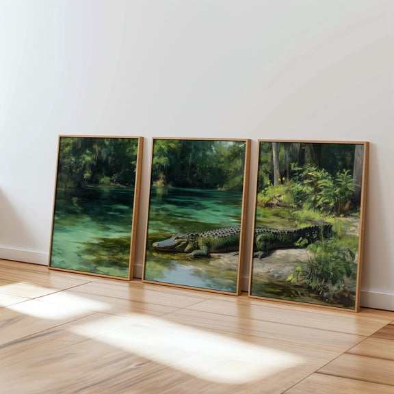 Alligator Wall Prints Gator Basking On The Embankment Nature Lover Decor Florida Wall Decor For Bedroom And Living Room Set 3