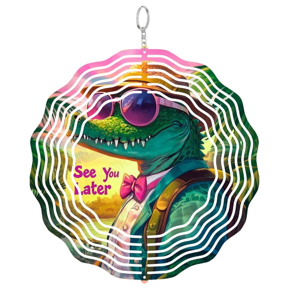 Alligator Wind Spinner Metal Outdoor Decor Tropical Vacation Vibrant Green Pink