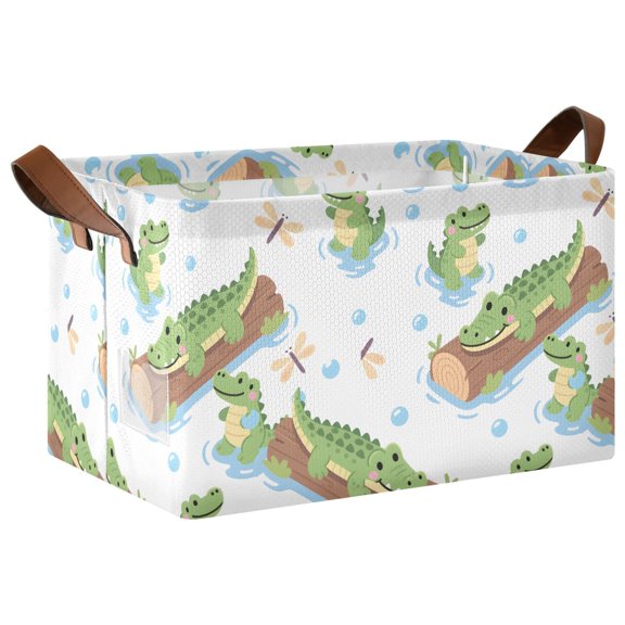 Alligator Wood Bubbles Pattern Collapsible Storage Bin Open Home Shelf Basket Water-Resistant Iron Frame Large