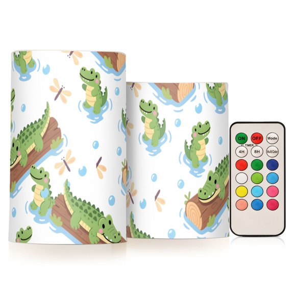 Alligator Wood Bubbles Pattern Flameless LED Candle Set with Remote, Battery Operated Color Changing Pillar Candles, Set of 2