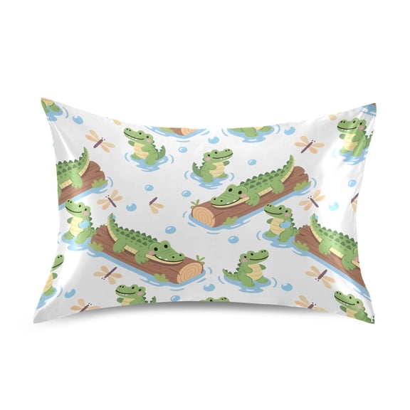 Alligator Wood Bubbles Pattern Pillowcase Standard Size 20''x26'' Satin Double-Sided Print Soft Wrinkle Resistant