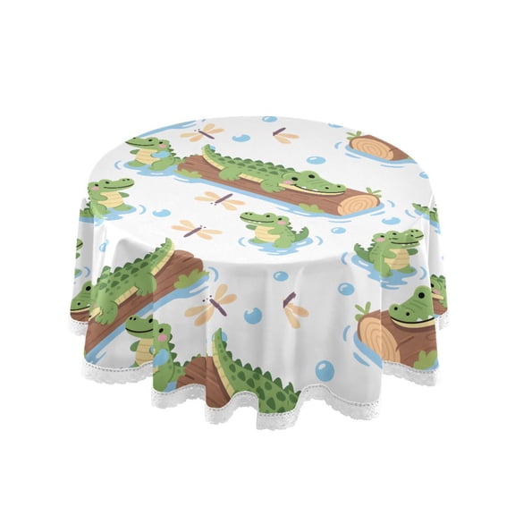 Alligator Wood Bubbles Pattern Round Lace Tablecloth 60 Inch Polyester Wrinkle Resistant Decorative